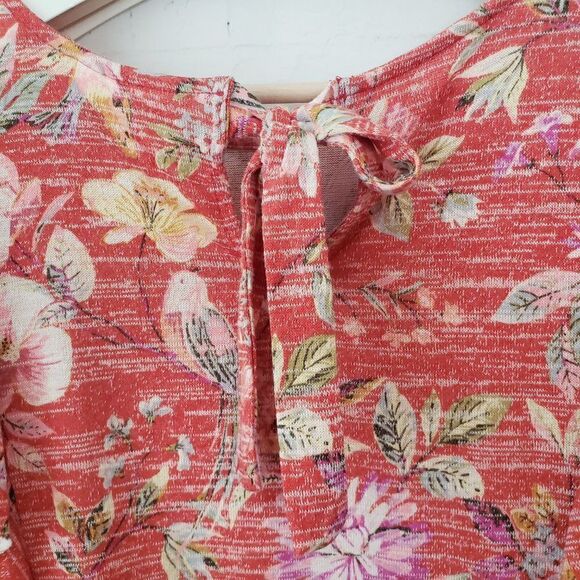 LC Lauren Conrad Floral Knit Top M Burnt Orange Red Ruffle Accent Long Sleeve - Picture 5 of 7